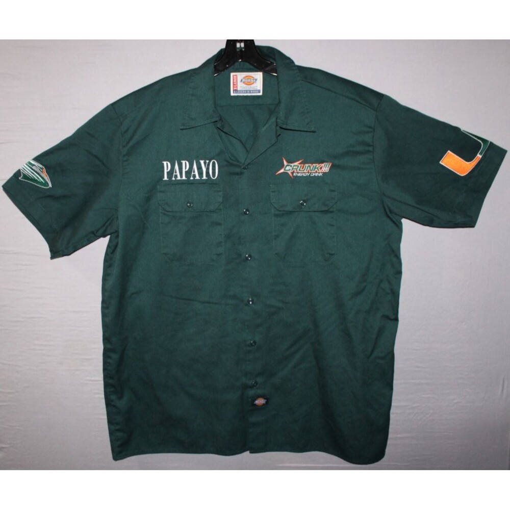 Dickies University Miami Men Short Sleeve Button Down Shirt Green Crunk Promo XL